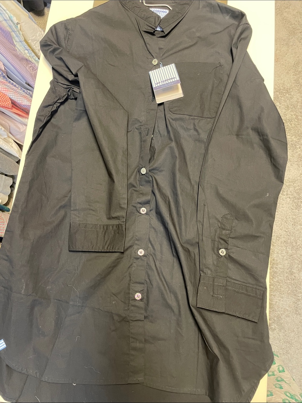 Women’s Black Lightweight Shirt with pockets and Stand Collar by Les canebiers